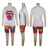 Casual Print Lips Shorts Set