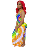 Casual Straps Tie-dye Printed Maxi Dress