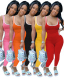 Solid Color Sleeveless Print Jumpsuit