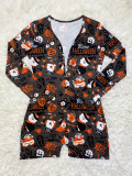 Halloween Pattern Print Shorts Loungewear Romper