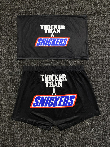 Sexy Yoga Pattern Printed Strapless Crop Top and Shorts