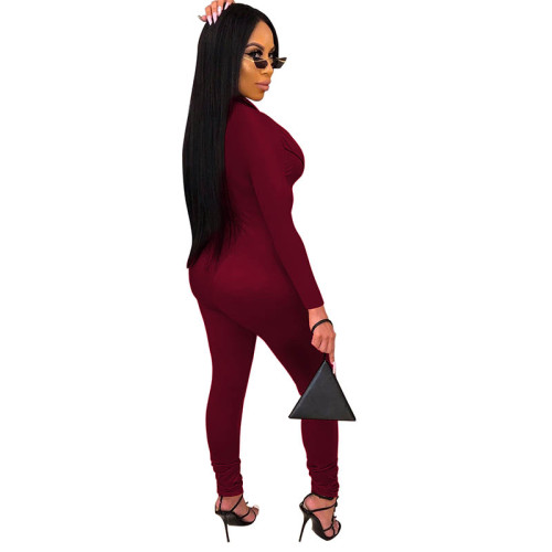 Sports Long Sleeve Zipper Up Bodycon Jumpsuit
