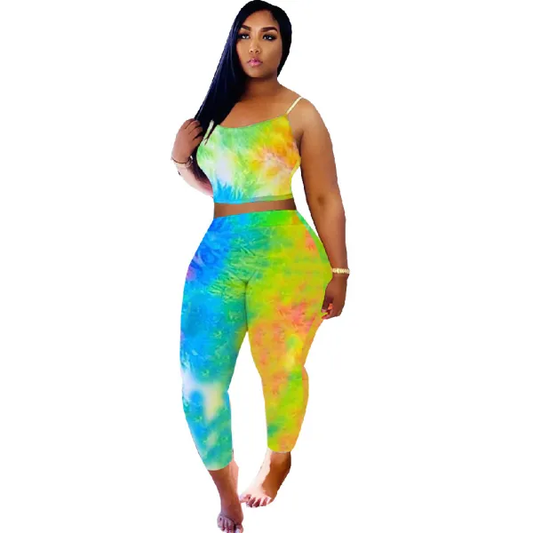 Casual Gradient Straps Crop Top and Pant