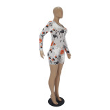 Halloween Pattern Print Shorts Loungewear Romper