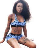 Casual Print Letter Two Piece Vest Shorts Set