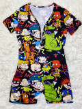 Casual Cartoon Printed Letter Romper