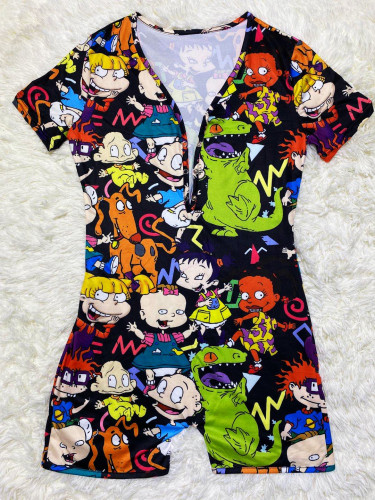 Casual Cartoon Printed Letter Romper