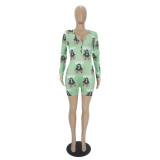 Casual Pattern Print Loungewear Shorts Jumpsuit