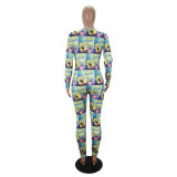 Casual Long Sleeve Pattern Print Loungewear Jumpsuit