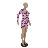 Halloween Pattern Print Shorts Loungewear Romper