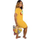 Plus Size V-Neck Lip Print Dress