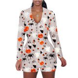 Halloween Pattern Print Shorts Loungewear Romper