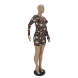 Halloween Pattern Print Shorts Loungewear Romper