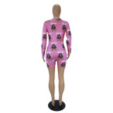 Casual Pattern Print Loungewear Shorts Jumpsuit