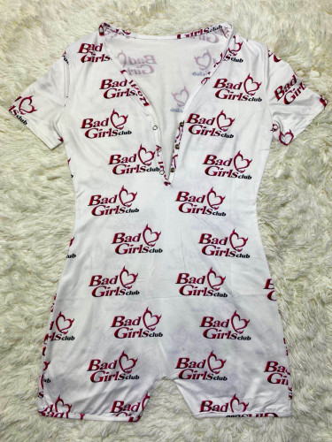 Casual Cartoon Printed Letter Romper