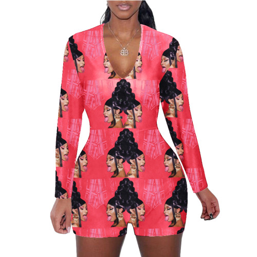 Casual Pattern Print Loungewear Shorts Jumpsuit