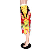 Lip & Letter Print Pleated Skirt