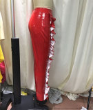Ruffled PU Leather Trousers