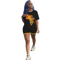 Casual Africa Map Printed Sports Shorts Set