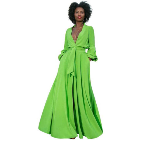Casual V Neck Belted Cardigan Maxi Dress