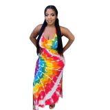 Casual Straps Tie-dye Printed Maxi Dress