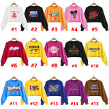Autumn Pattern Print Round Neck Crop Sweatshirt