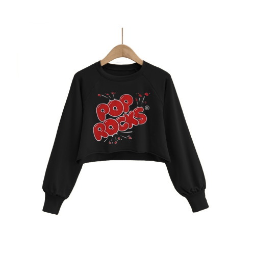 Autumn Pattern Print Round Neck Crop Sweatshirt
