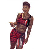 Cartoon Camouflage Letter Print Vest Shorts Set