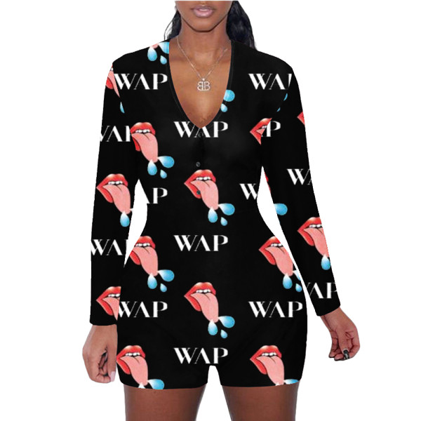 Casual Pattern Print Loungewear Shorts Jumpsuit