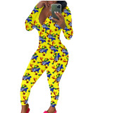 Casual Long Sleeve Pattern Print Loungewear Jumpsuit