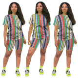 Casual Summer Colorful Print Two Piece Short Set