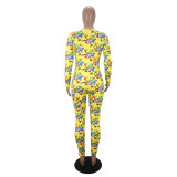 Casual Long Sleeve Pattern Print Loungewear Jumpsuit