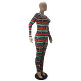 Casual Long Sleeve Pattern Print Loungewear Jumpsuit