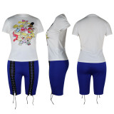 Casual Printed Punching Eye Shorts Set