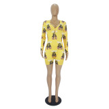 Casual Pattern Print Loungewear Shorts Jumpsuit
