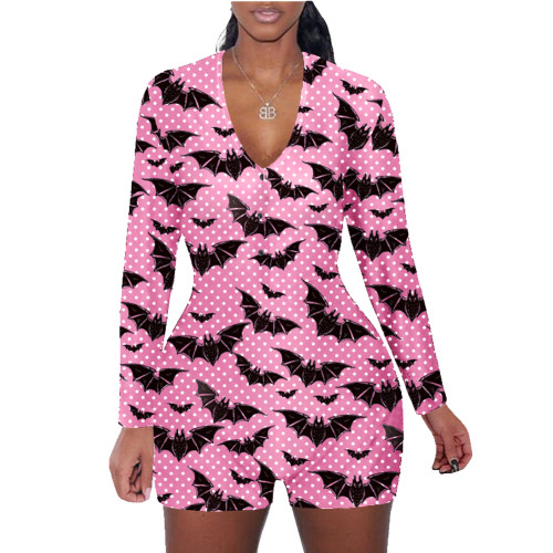 Halloween Pattern Print Shorts Loungewear Romper