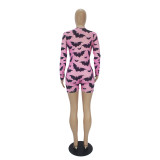 Halloween Pattern Print Shorts Loungewear Romper