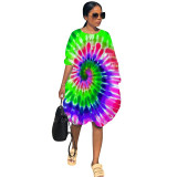 Casual Pocket Tie-dye Print Irregular Dresses