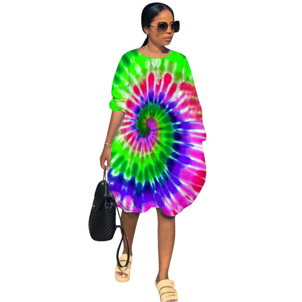 Casual Pocket Tie-dye Print Irregular Dresses