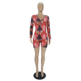 Casual Pattern Print Loungewear Shorts Jumpsuit