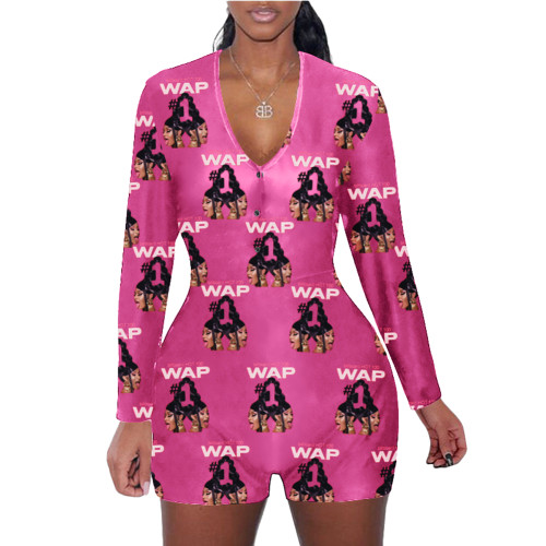 Casual Pattern Print Loungewear Shorts Jumpsuit
