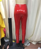 Ruffled PU Leather Trousers
