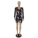 Casual Pattern Print Loungewear Shorts Jumpsuit