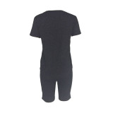 Solid Color Short Sleeve Two Piece Shorts Set