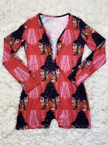 Casual Pattern Print Loungewear Shorts Jumpsuit