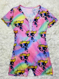 Casual Cartoon Printed Letter Romper