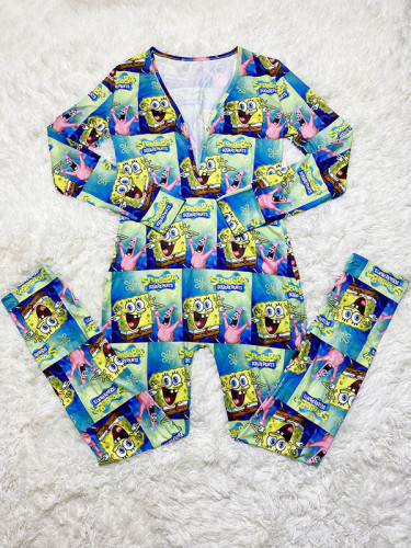 Casual Long Sleeve Pattern Print Loungewear Jumpsuit