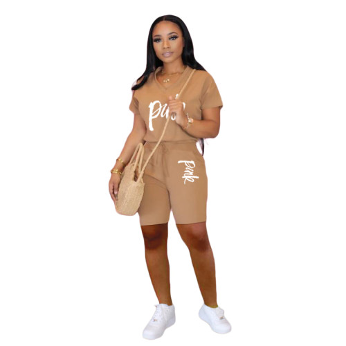 Casual Letters Sports Short Set with Pocket