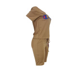 Casual Letters Sports Short Set with Pocket