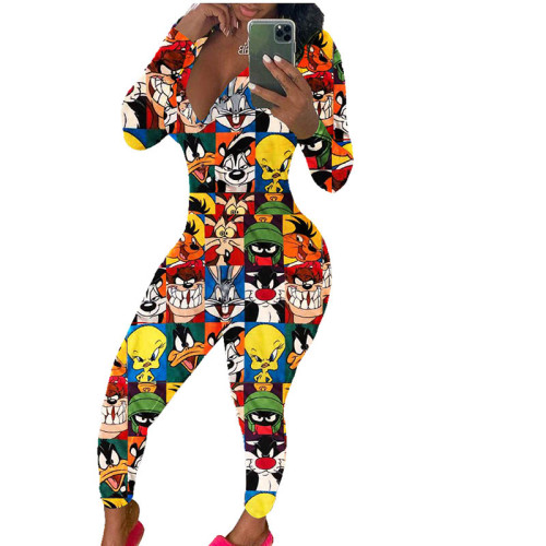 Casual Long Sleeve Pattern Print Loungewear Jumpsuit